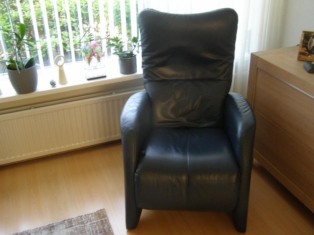 Leren relex stoel, Ophalen, Gebruikt, Blauw, Leer