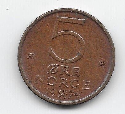 Noorwegen 5 øre 1974 KM# 415, Verzenden, Overige landen, Losse munt
