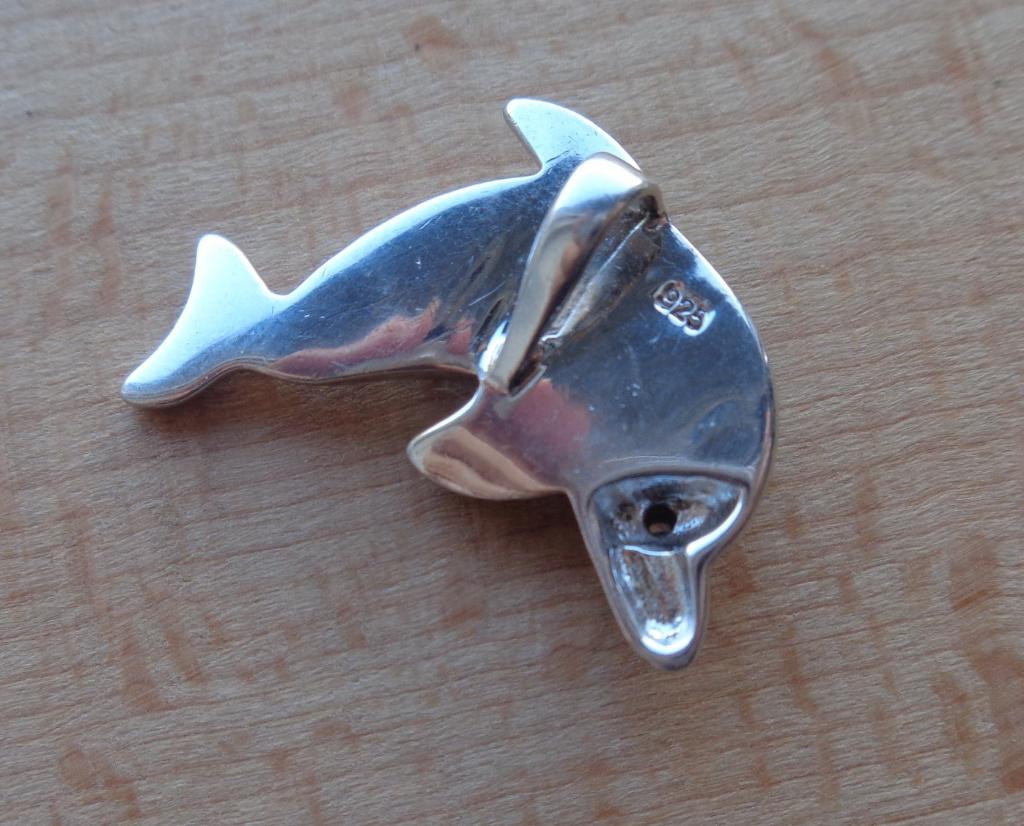 zilveren dolfijn hanger met blauw opaal [090], Verzenden, Zo goed als nieuw, Zilver, Zilver