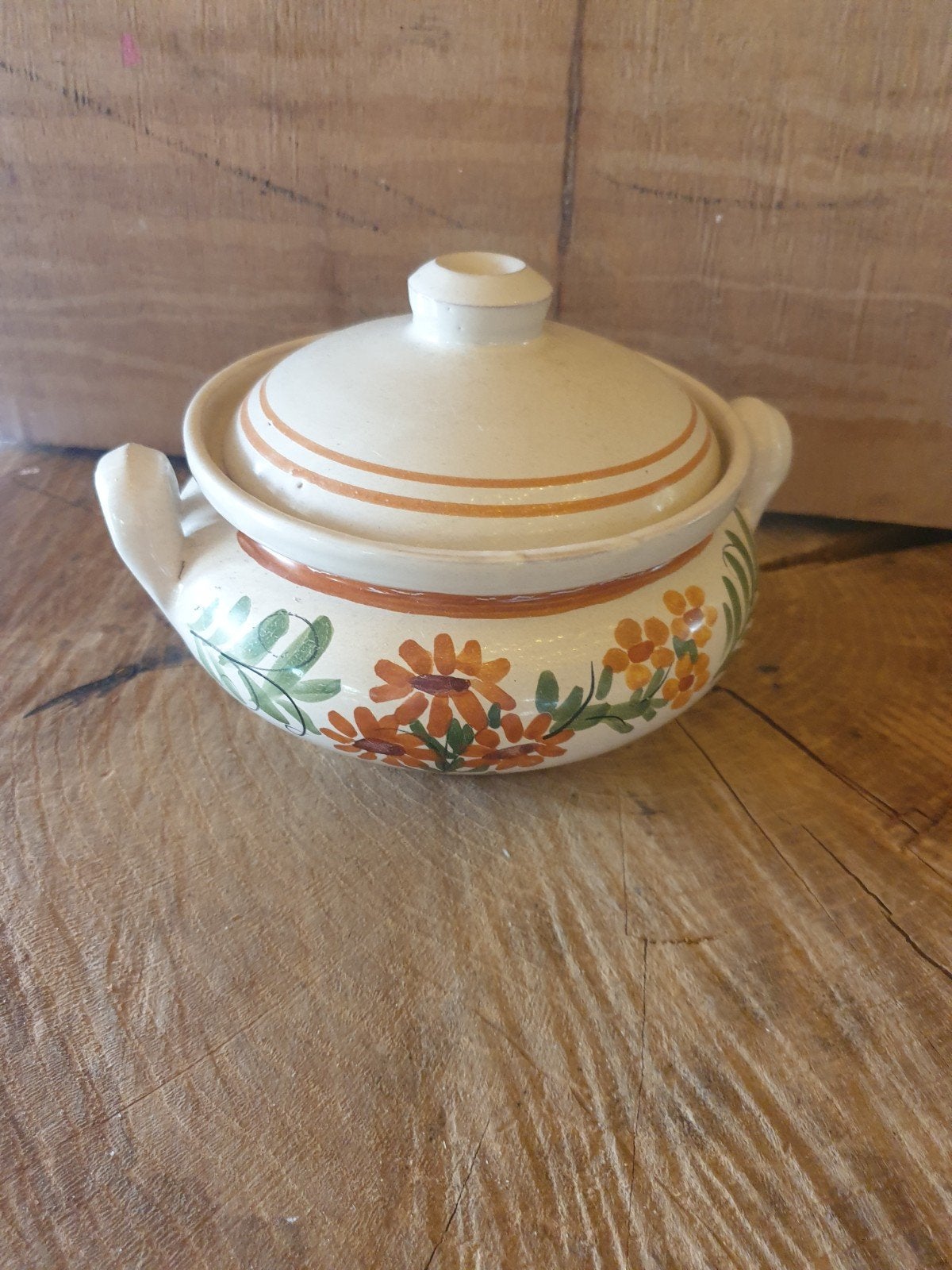 Vintage Aardewerken Pot met Deksel - Handgeschilderd, Ophalen of Verzenden