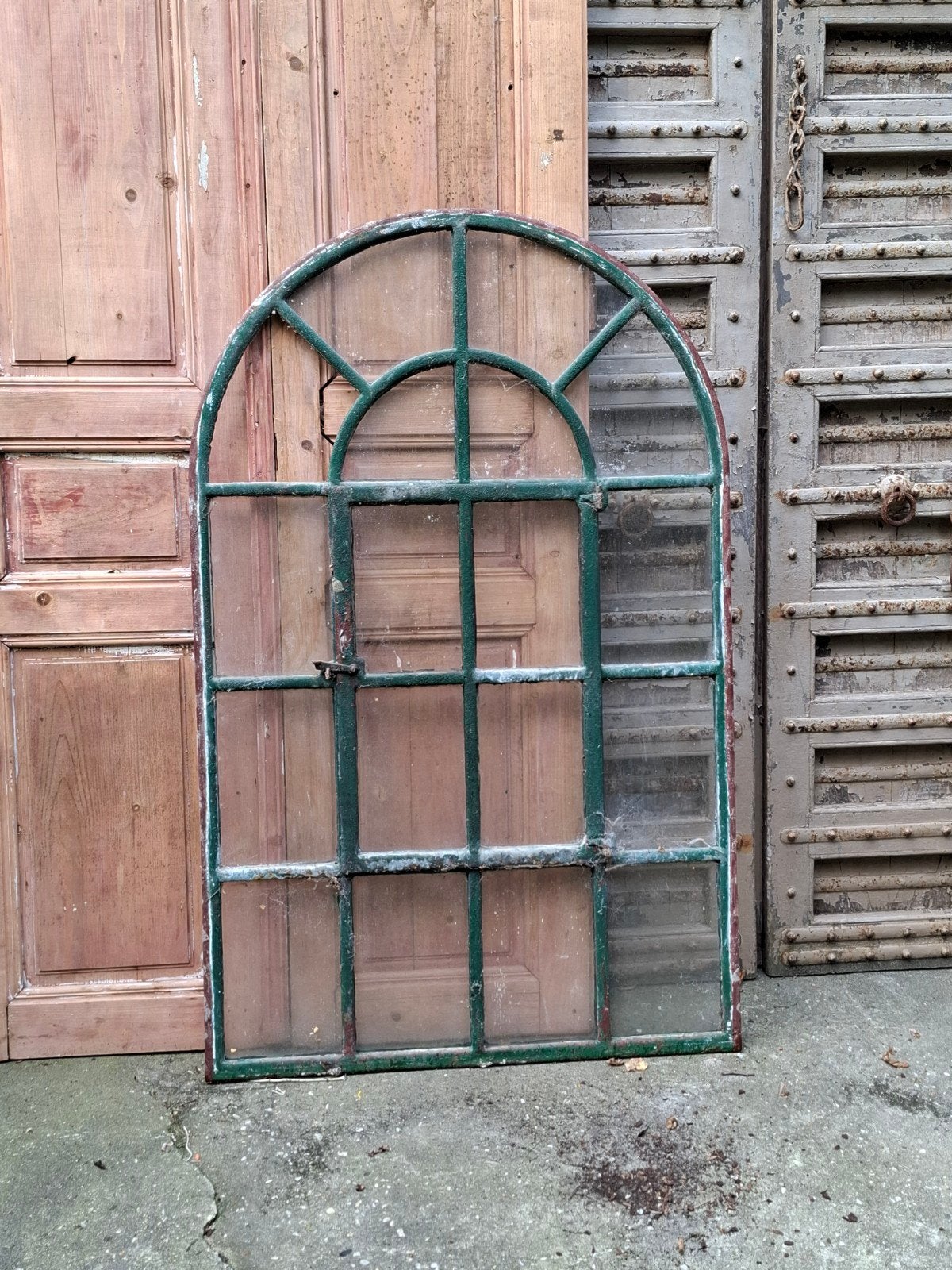 oude antieke gietijzeren kerkramen stalraam XXL spiegel kas, Gevelraam of Ruit, Gebruikt, Minder dan 80 cm, Minder dan 80 cm