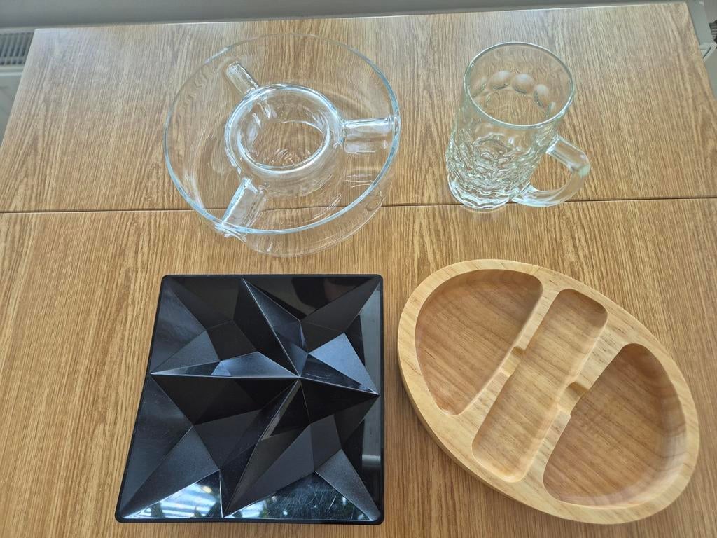 Diverse serveerschalen: glas, hout en kunststof, Ophalen of Verzenden, Rond, Glas