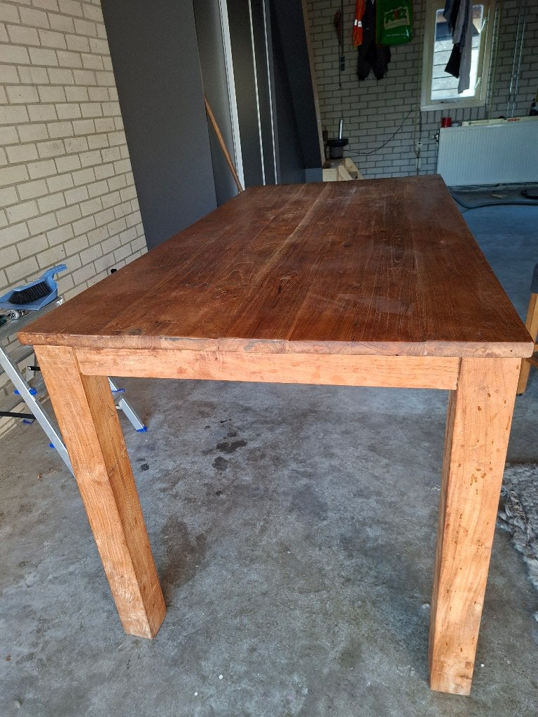 Bar eetkamertafel met barstoelen, Ophalen, Gebruikt, Teakhout, 50 tot 100 cm