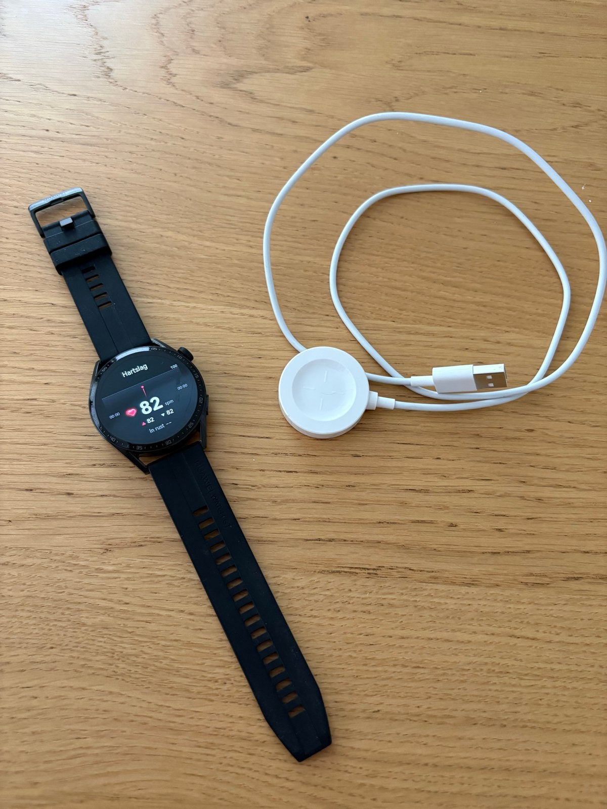 Huawei Watch GT 3 - Zwart Smartwatch met Oplader, Ophalen, Gebruikt, Zwart, Waterdicht
