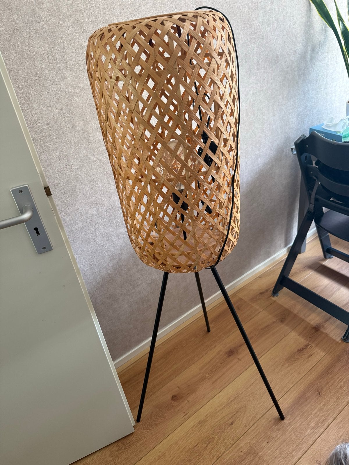 Complete rieten vloerlamp met druksysteem - Kwantum, Ophalen, Gebruikt, Natuurlijk materiaal, 100 tot 150 cm