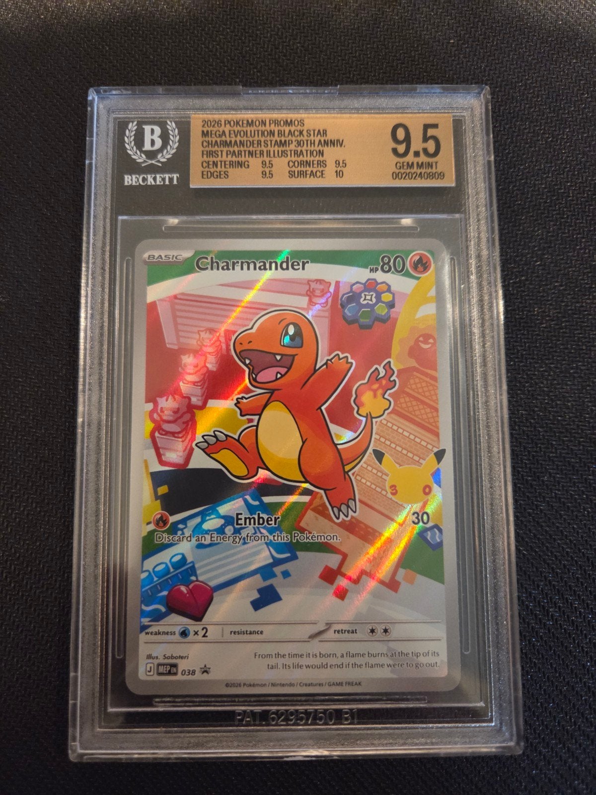 Beckett Pokémon Promo Charmander #038 BGS 9.5 GEM MINT, Ophalen of Verzenden, Nieuw, Losse kaart