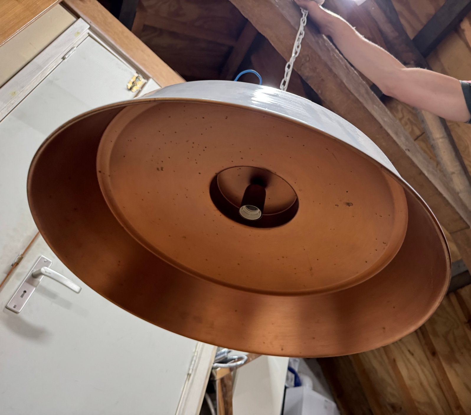 Hanglamp wit/koper – hout detail, Ophalen, Zo goed als nieuw