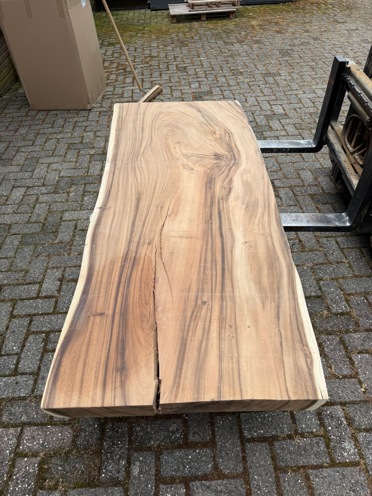 Prachtig massief Suar tafelblad – 220 x 90 x 8 cm, Ophalen, Zo goed als nieuw, Rechthoekig