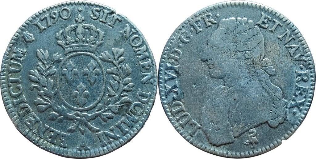 Frankrijk ecu 1790 Lodewijk XVI eigentijdse vervalsing, Ophalen of Verzenden, Frankrijk, Losse munt