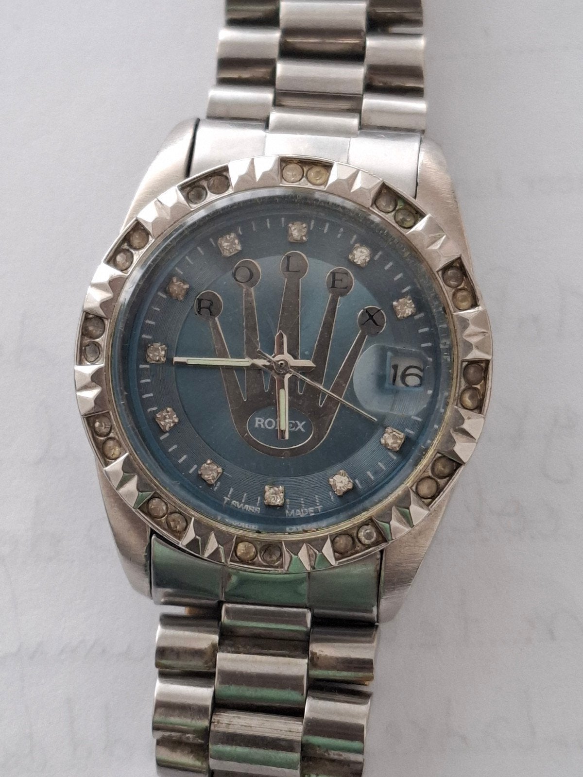 Rolex Polshorloge met Strass - Gebruikt, Sieraden, Tassen en Uiterlijk, Horloges | Dames, Staal, Gebruikt, Polshorloge, Ophalen of Verzenden