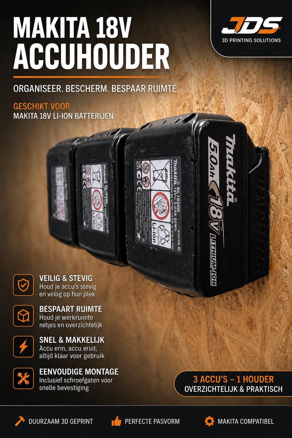 Makita batterijhouder 3x 18v, Ophalen of Verzenden, Nieuw, Boor- en Schroefmachine