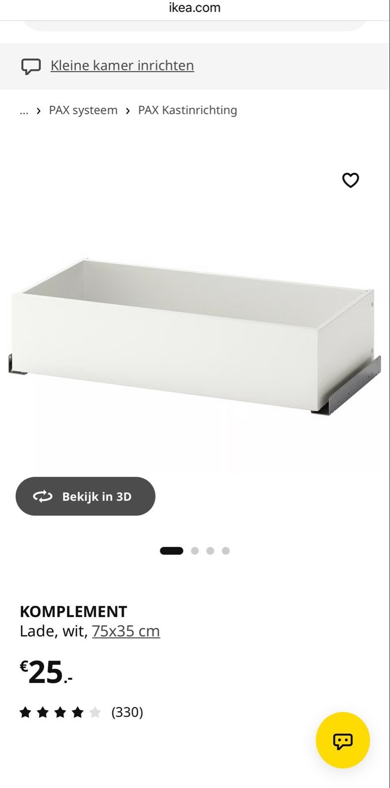 3x IKEA KOMPLEMENT Lade wit 75x35 cm voor PAX systeem, Ophalen, Overige materialen, Gebruikt, 50 tot 100 cm
