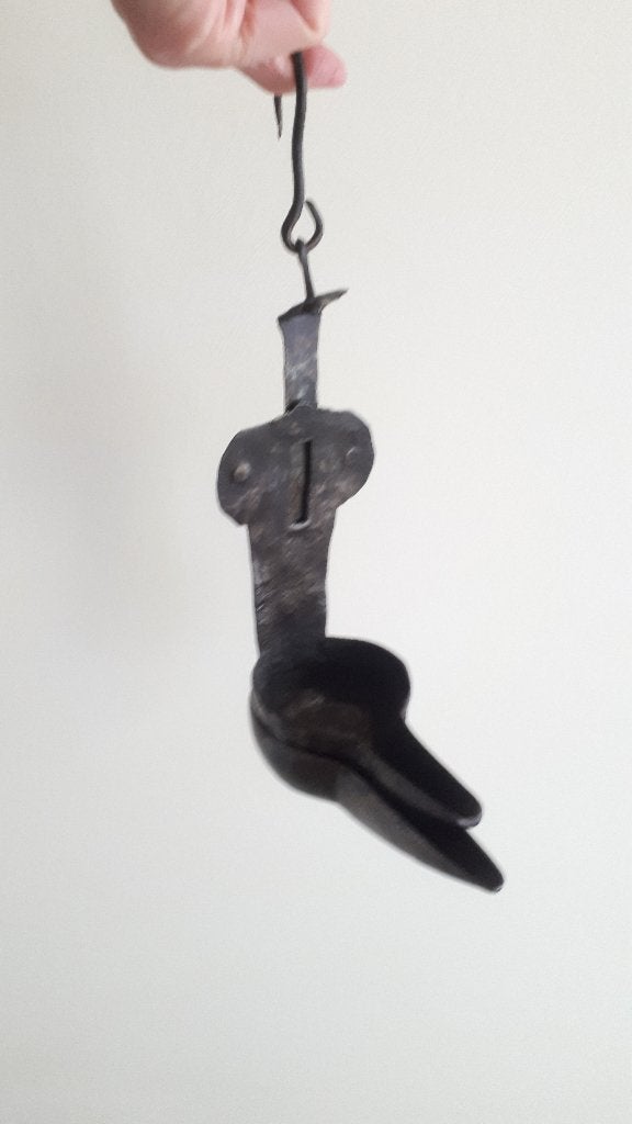 Antiek hangolielampje - smeedijzer - dubbelwandig, Ophalen of Verzenden