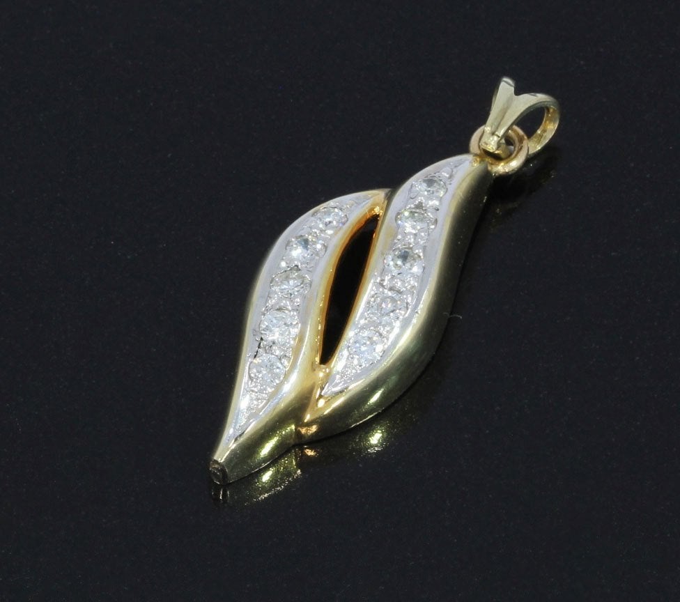 Diamanten 14k gouden ketting hanger bicolor briljant dames, Voordeelsieraden.nl, Verzenden, Zo goed als nieuw, Met edelsteen