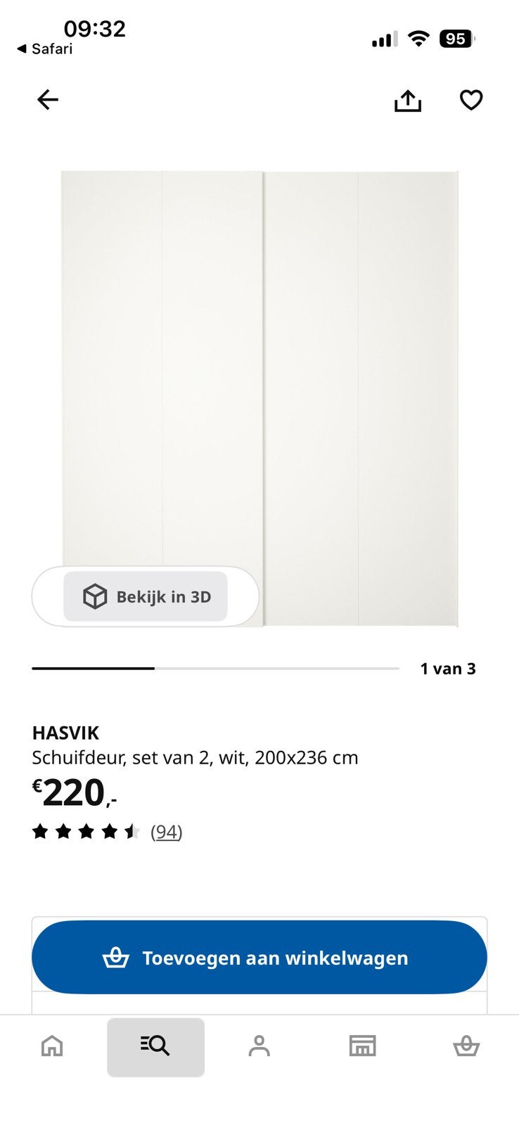 PAX IKEA witte schuifdeur HASVIK, Huis en Inrichting, Ophalen, Zo goed als nieuw, 25 tot 50 cm, Minder dan 100 cm