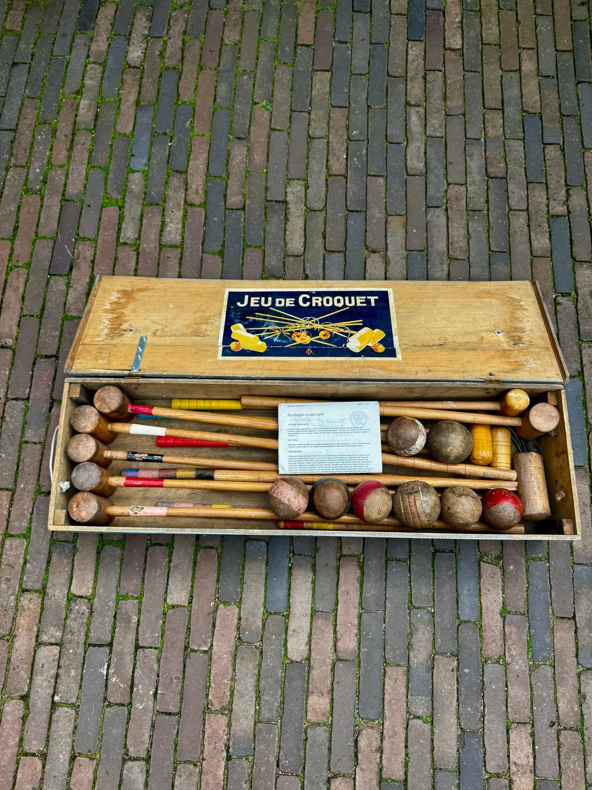 Vintage Jeu de Croquet set in houten kist, Hobby en Vrije tijd, Ophalen, Gebruikt