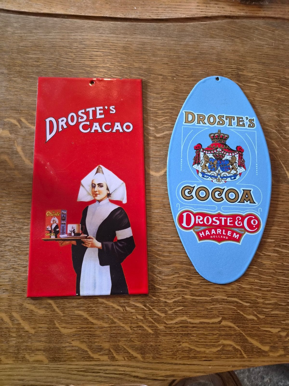 2 Emaille Reclameborden Droste's Cacao & Cocoa, Ophalen of Verzenden, Gebruikt