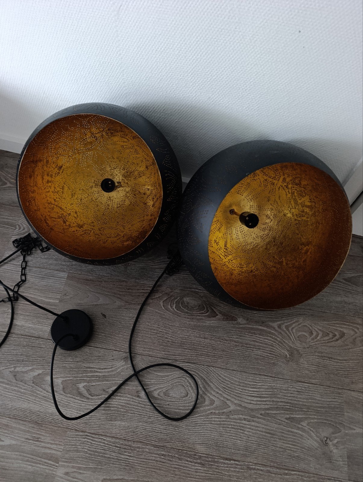 Set van 2 Oosterse Hanglampen Zwart/Goud, Zo goed als nieuw, Metaal, Oosters, Modern, Sfeervol, E27 (groot)