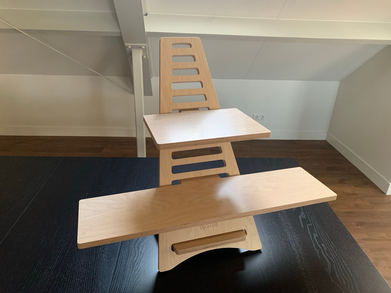 Upstaa Zit-sta Bureau Opzetstuk Hout - Ergonomisch, Huis en Inrichting, Hout, Bruin, Ophalen of Verzenden, Zo goed als nieuw