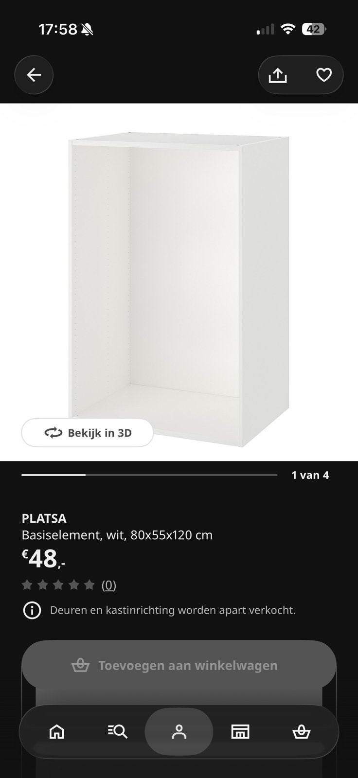 Ikea platsa basiselement 80x55x120 cm ZATERDAG OPHALEN, Ophalen, 100 tot 150 cm, 50 tot 100 cm, Zo goed als nieuw