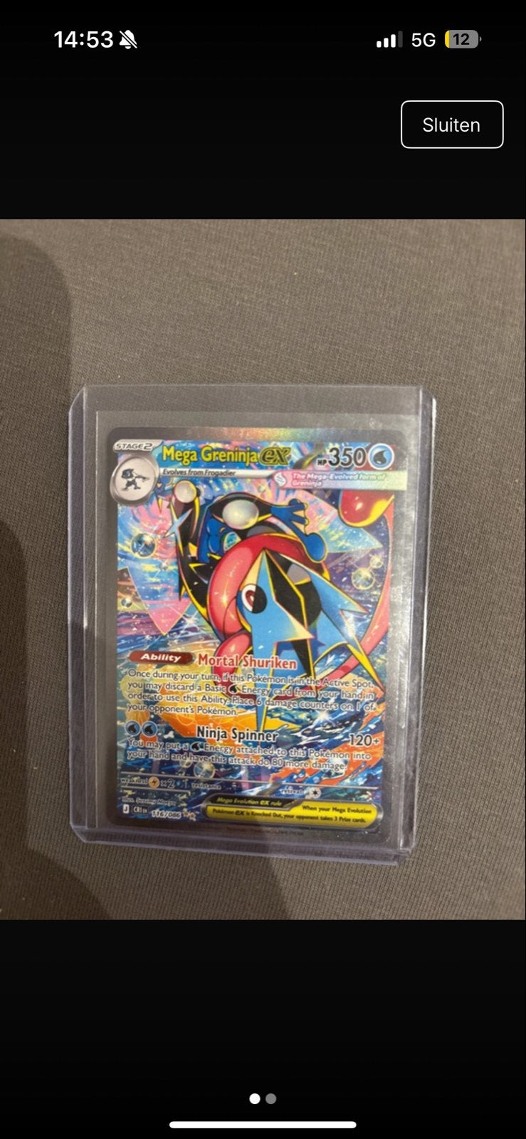 Mega Greninja EX Pokémon kaart, Ophalen of Verzenden, Zo goed als nieuw, Losse kaart, Foil
