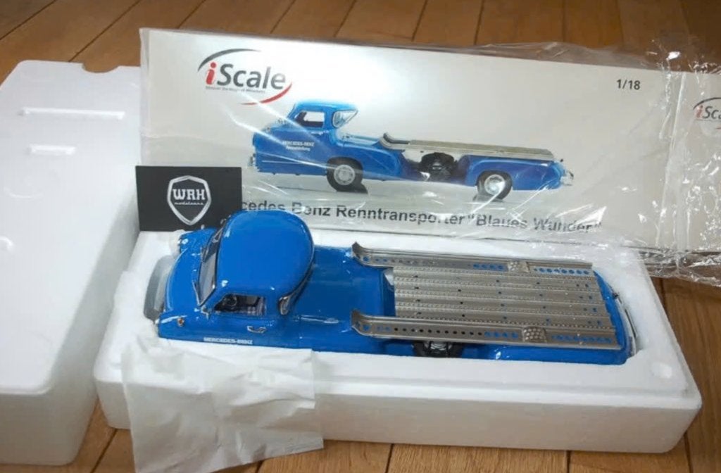 1:18 MERCEDES RENNTRANSPORTER blue Iscale in box WRH, Verzenden, Zo goed als nieuw, Auto, Overige merken