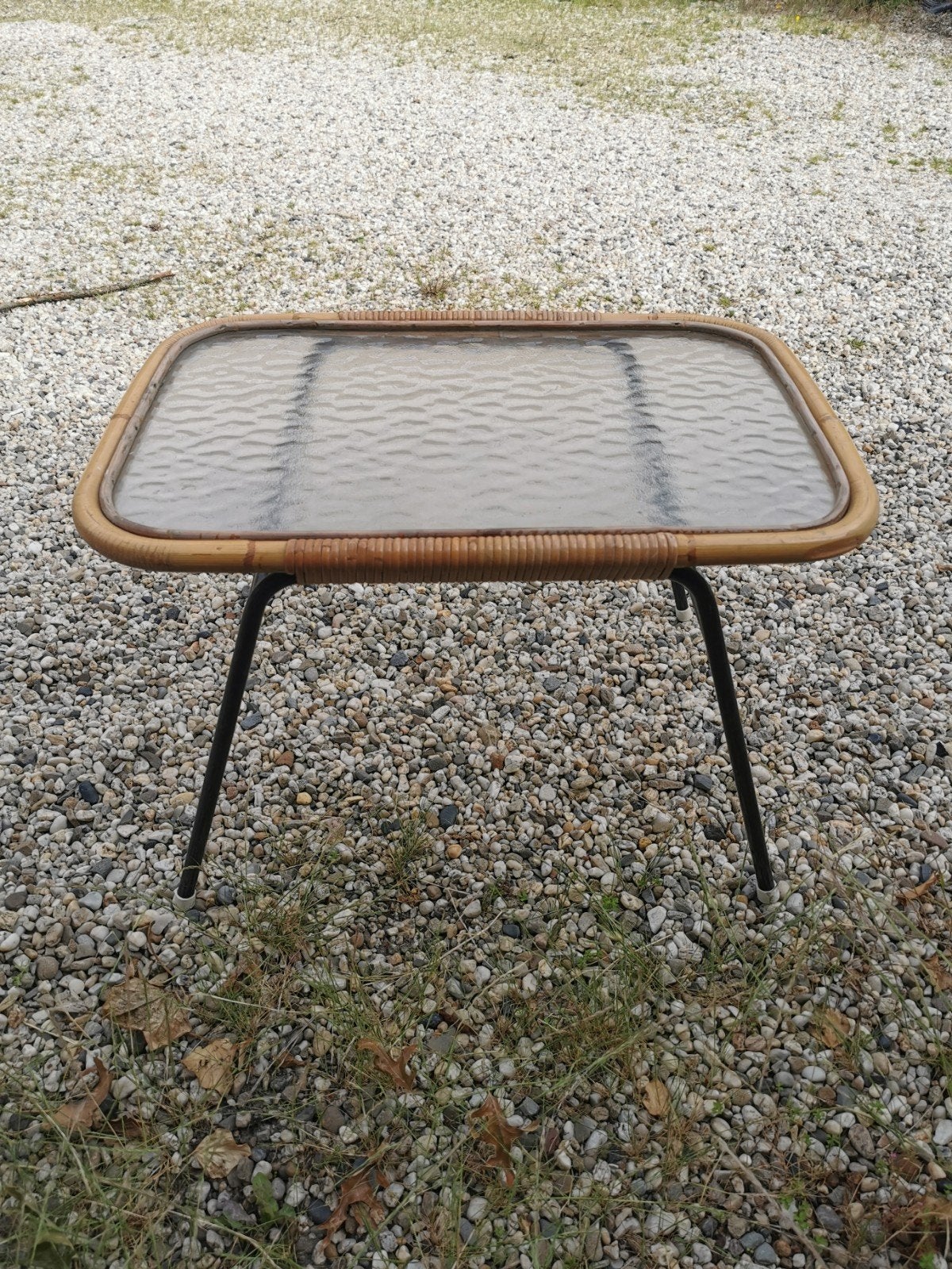 Vintage jaren 60 Rohe Noordwolde rotan tafeltje, Ophalen