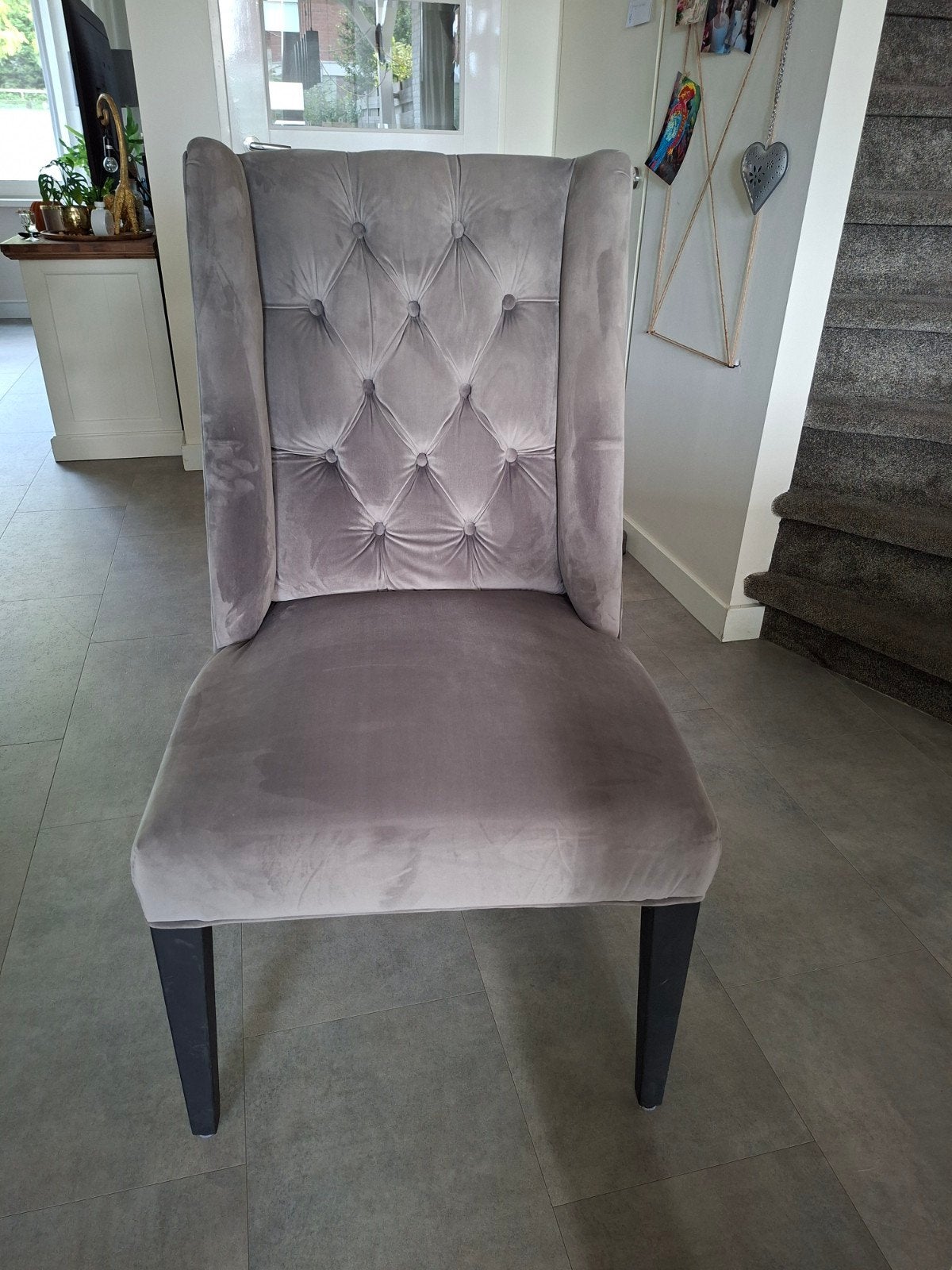 Dubbelman Design Eetkamerstoelen 4 stuks - Grijs Stof, Ophalen, Modern, Klassiek, Luxe, Zo goed als nieuw, Vier