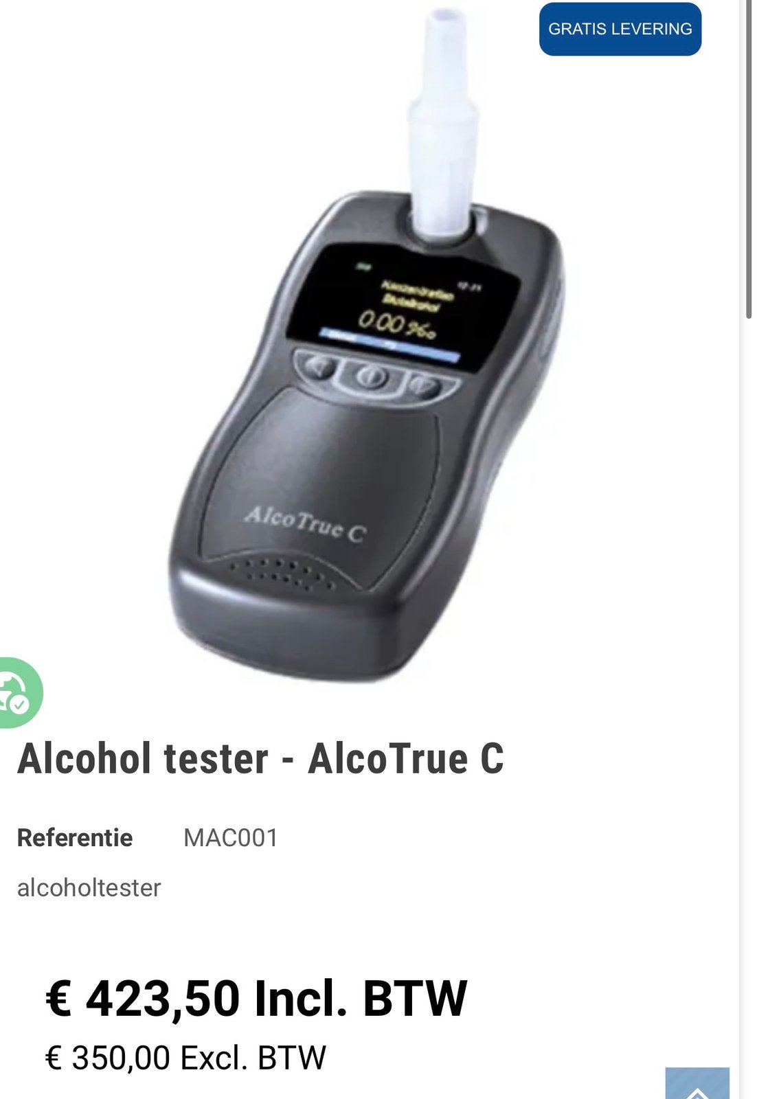 Alcohol tester, Ophalen of Verzenden, Zo goed als nieuw, Overige meters