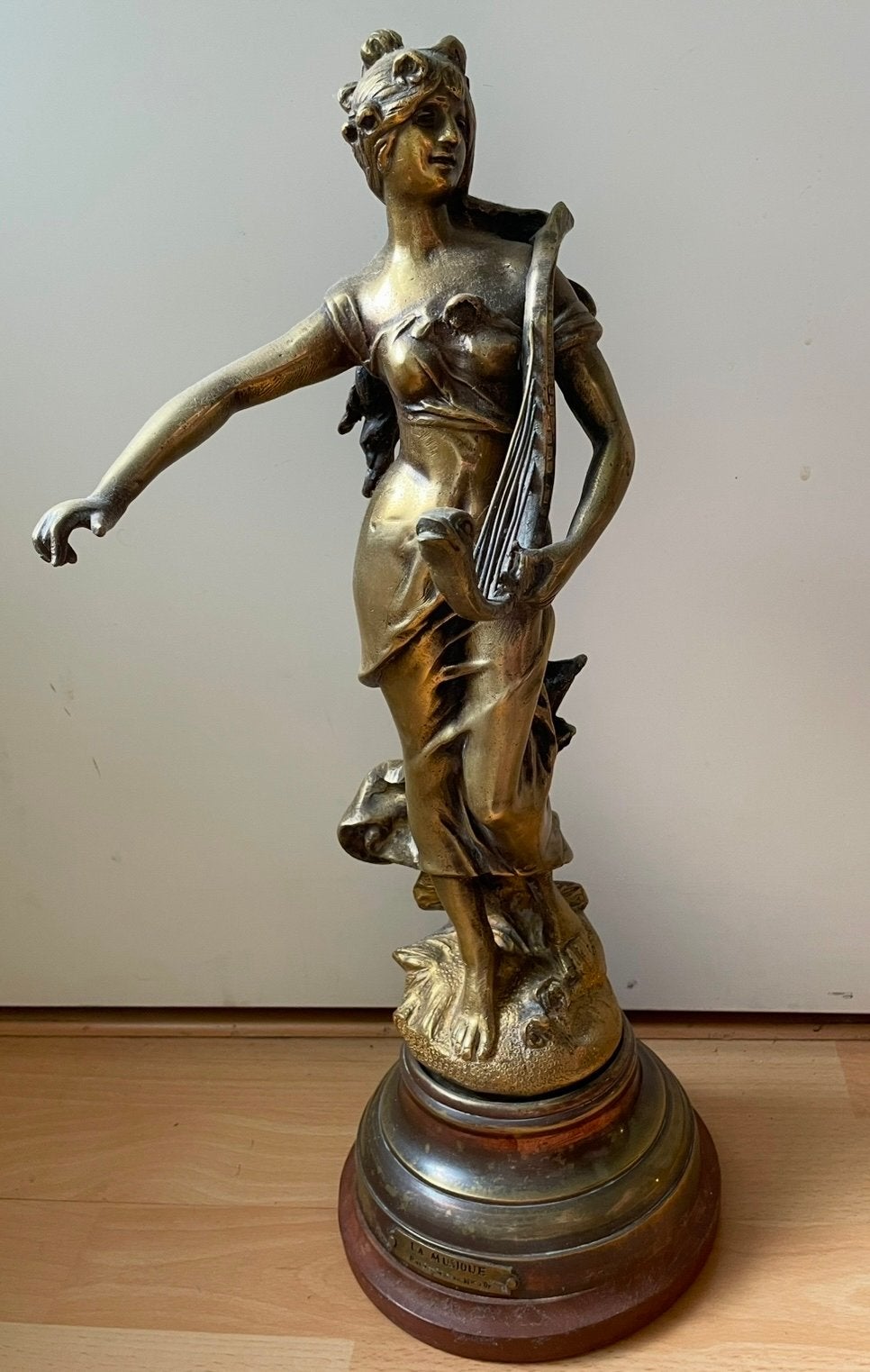 Antiek Bronzen Beeld Augustus Moreau - La Musique, Art nouveau, Brons, Gemerkt, Beeld