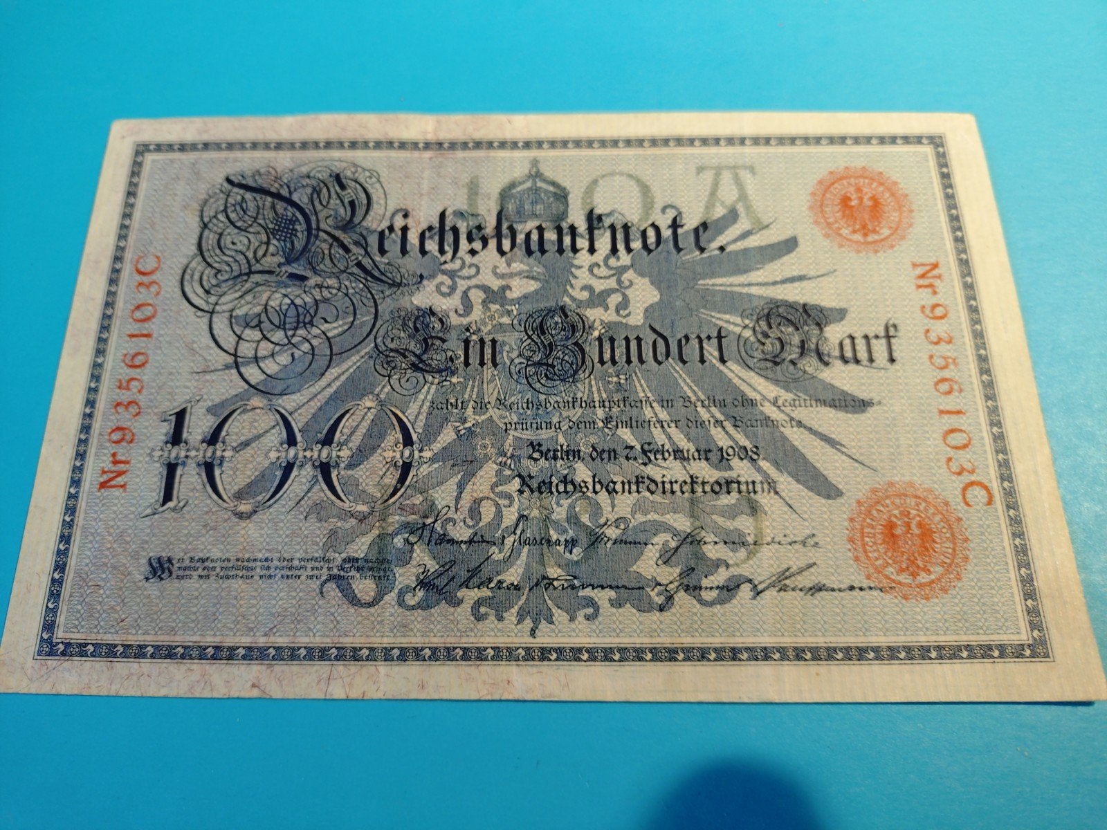Historisch Duits 100 Mark biljet uit 1908, Ophalen of Verzenden, Duitsland, Los biljet