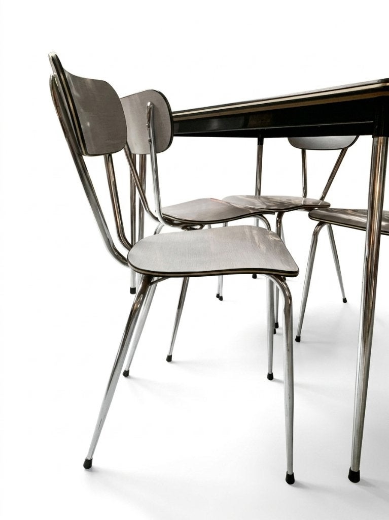 Eettafel met 4 stoelen formica - vintage retro tafel stoel, Ophalen, Gebruikt, Overige houtsoorten, 100 tot 150 cm