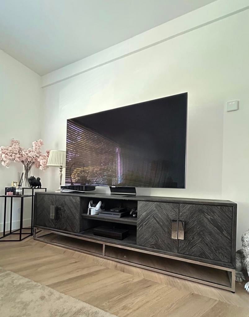 Tv-meubel Richmond Interiors - Zwart/Zilver, Ophalen, Zo goed als nieuw, 200 cm of meer, Minder dan 100 cm