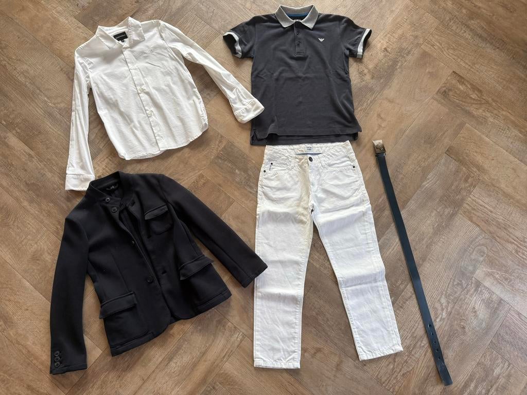 Armani set: broek, polo, bloes, colbert en riem, Ophalen of Verzenden, Zo goed als nieuw, Jongen, Broek