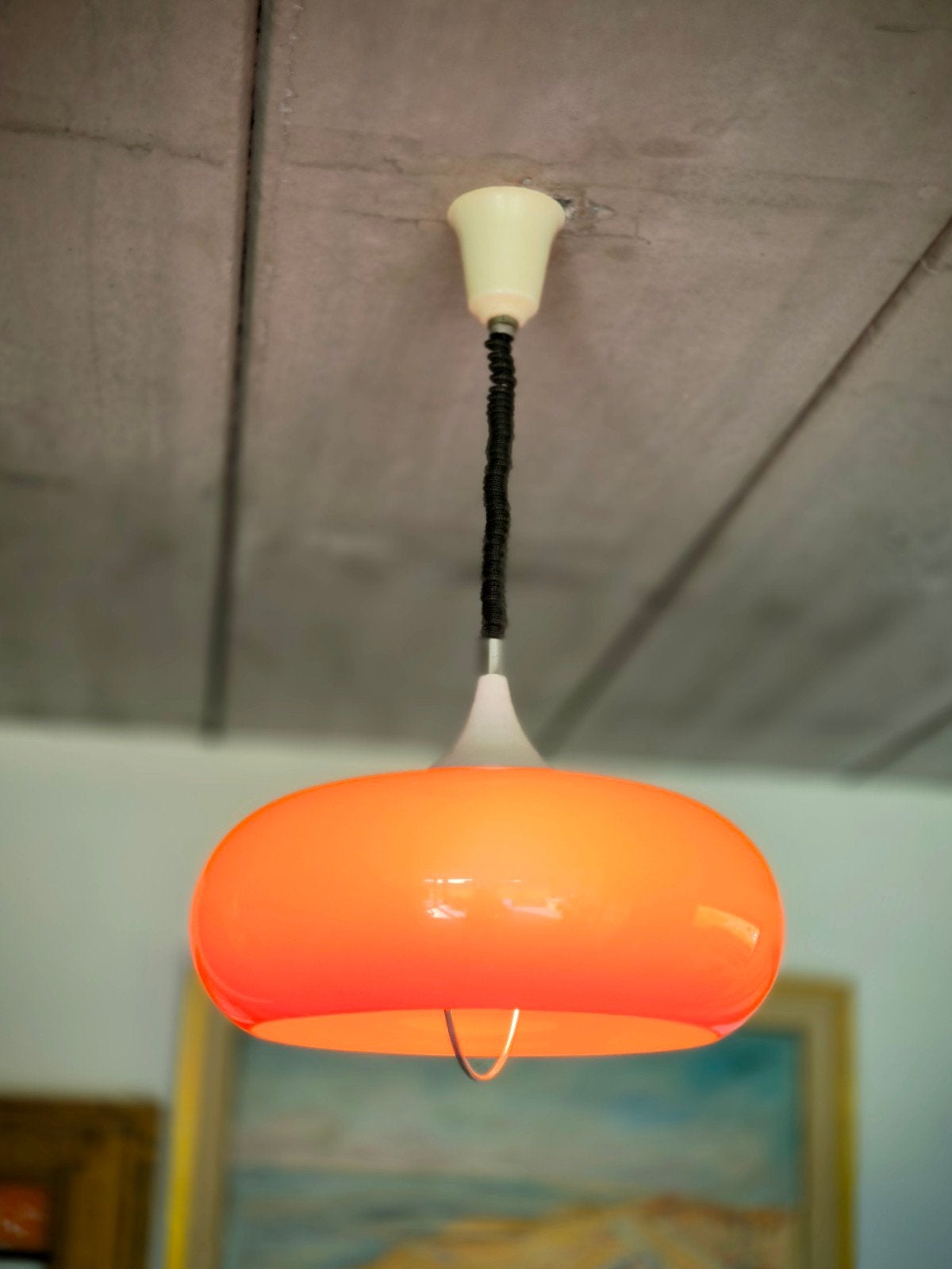 Lakro Space-Age oranje hanglamp, jaren 70, Space Age, Overige materialen, Ophalen of Verzenden, Zo goed als nieuw