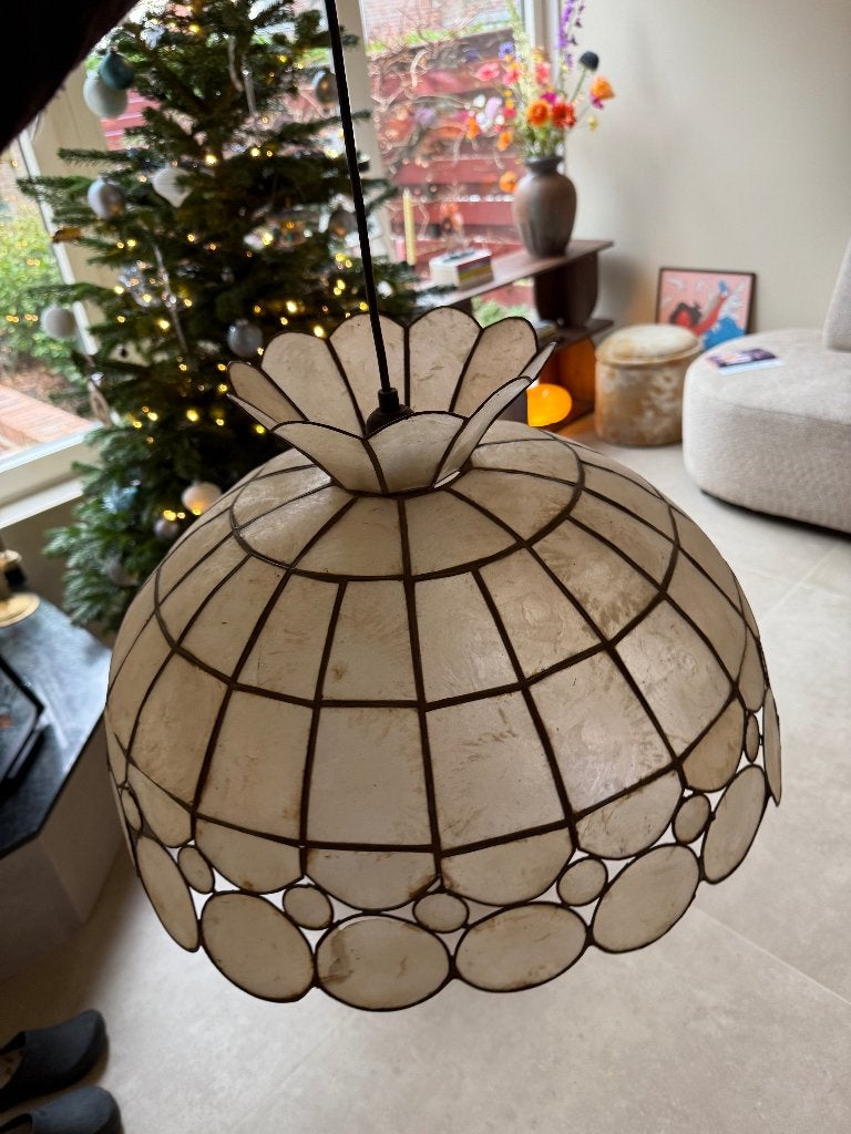 Vintage Capiz Schelpen Hanglamp - Tiffany lamp Parelmoer, Ophalen of Verzenden
