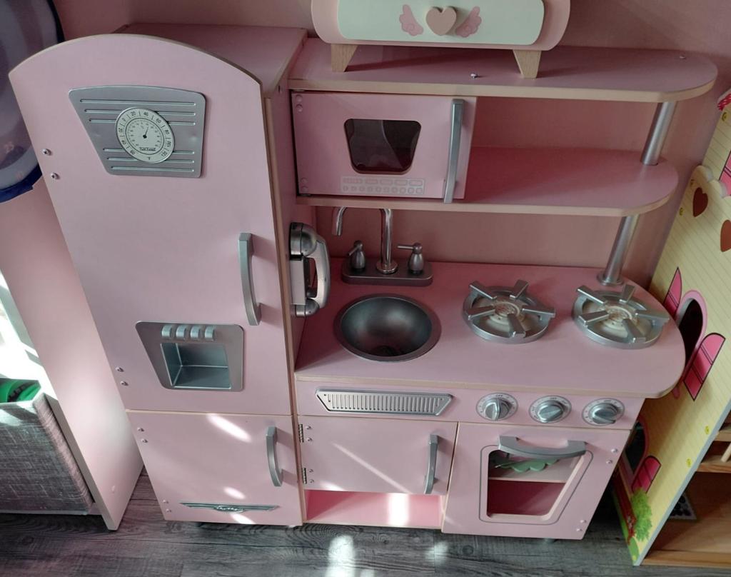 Houten Speelkeuken Roze met Koelkast, Oven & Accessoires, Ophalen, Gebruikt, Hout, Speelkeuken