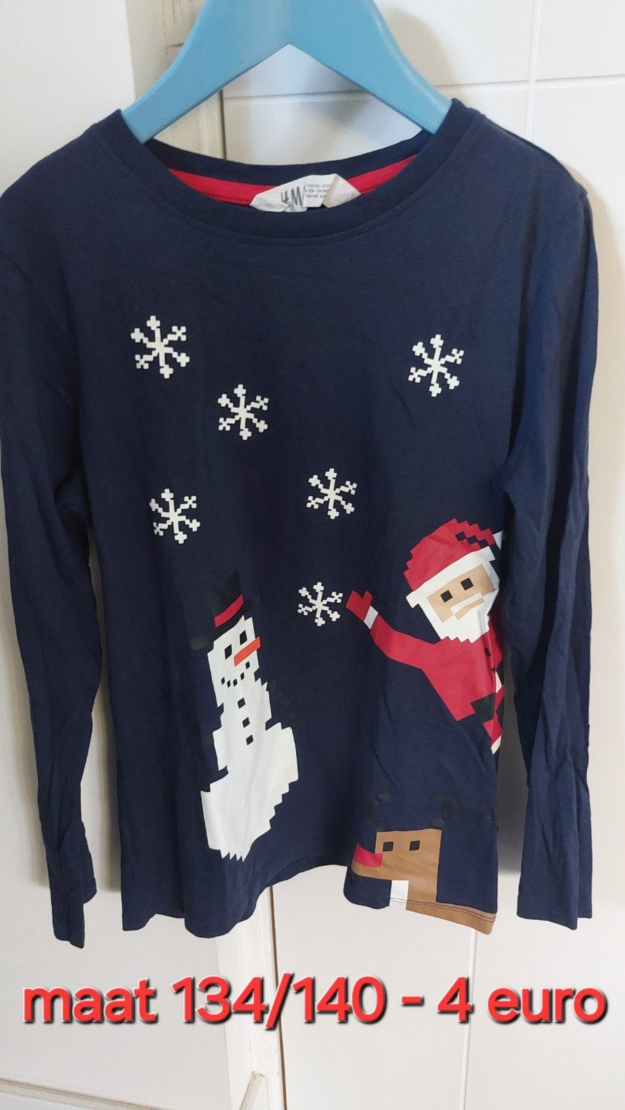 Leuke kerst longsleeve H&M maat 134-140, Gebruikt, Jongen of Meisje, H&M, Ophalen of Verzenden