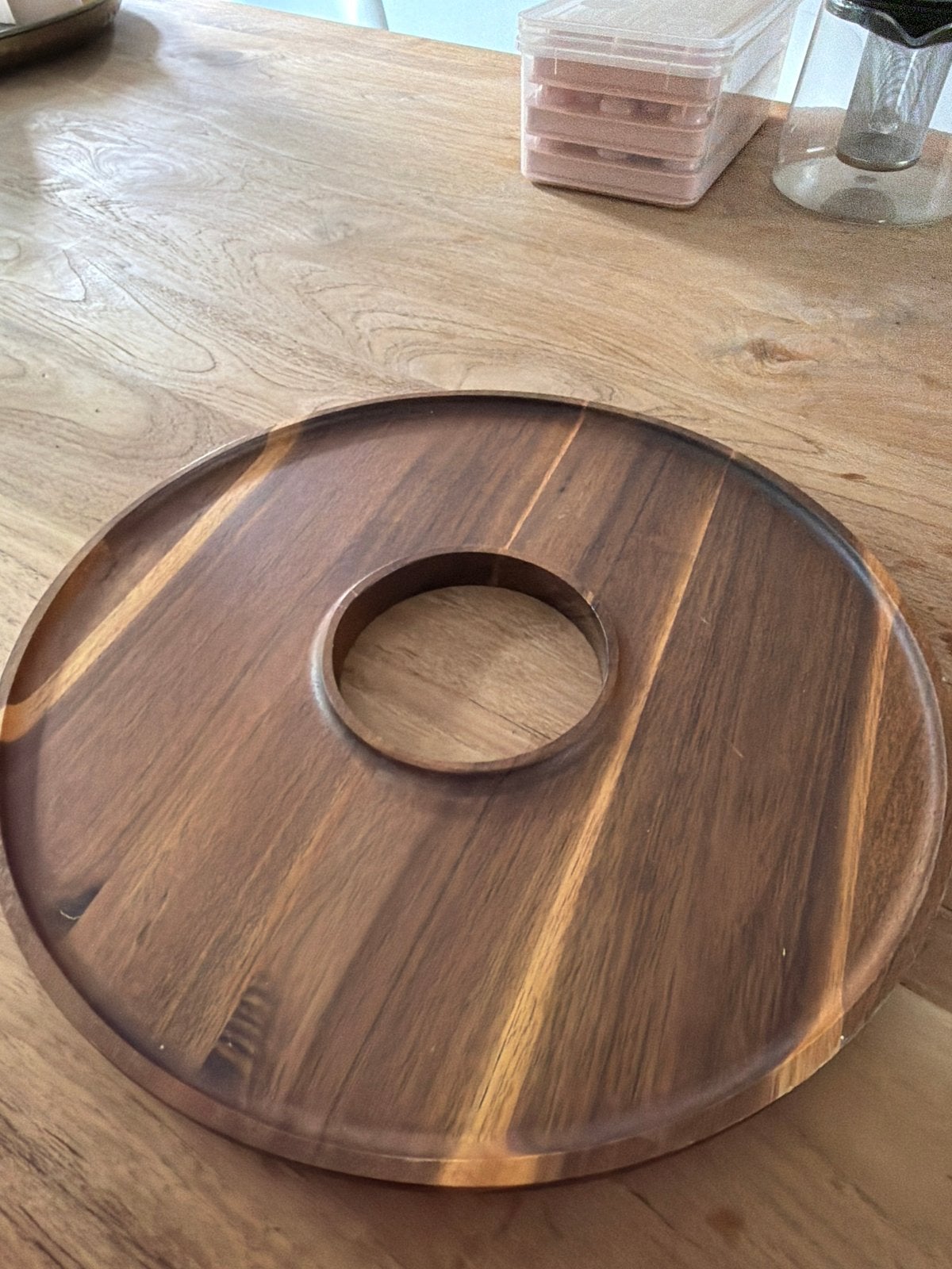 Rond houten borrelbord / schaal, Gebruikt, Schaal, Rond, Ophalen of Verzenden