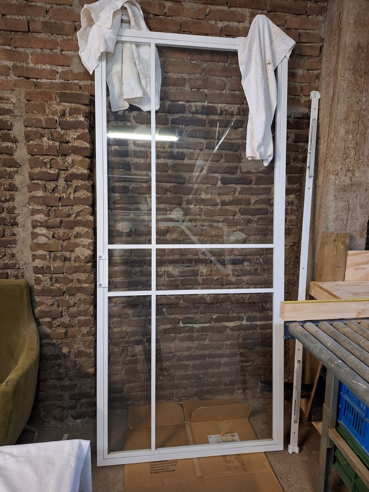 Stalen glazen binnendeur met wit frame en handgreep, 80 tot 100 cm, 215 cm of meer, Binnendeur, Ophalen of Verzenden