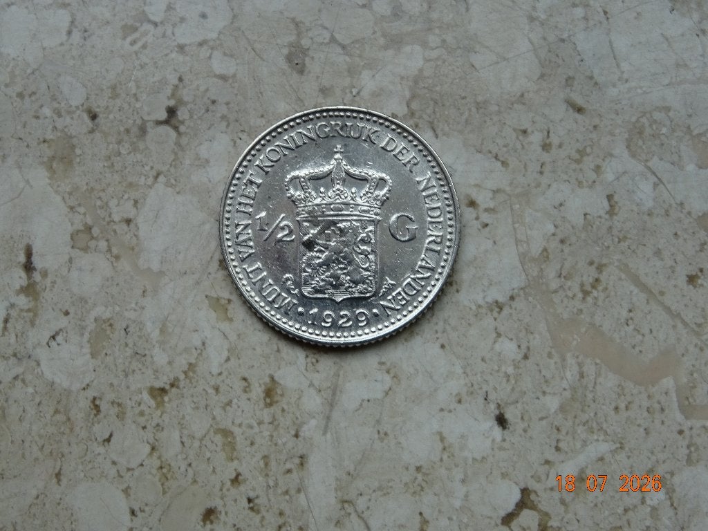 1/2 gulden 1929, Postzegels en Munten, Munten | Nederland, ½ gulden, Verzenden, Zilver, Koningin Wilhelmina