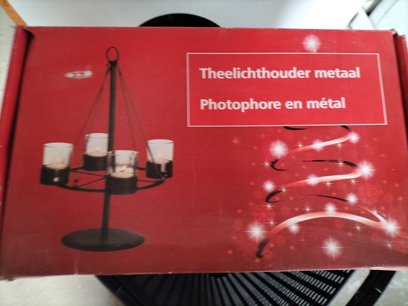 Metalen theelichthouder met 4 glaasjes, Zwart, Waxinelichthouder, Nieuw, Ophalen of Verzenden
