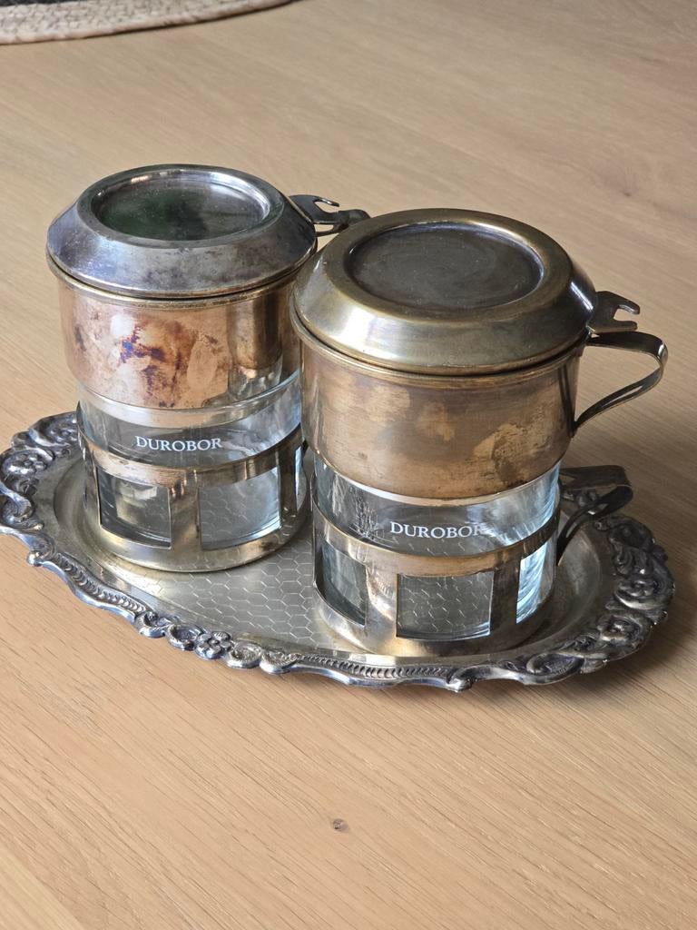Antiek zilveren serveerschaal met verzilverde Durobur koffie, Ophalen of Verzenden, Zilver