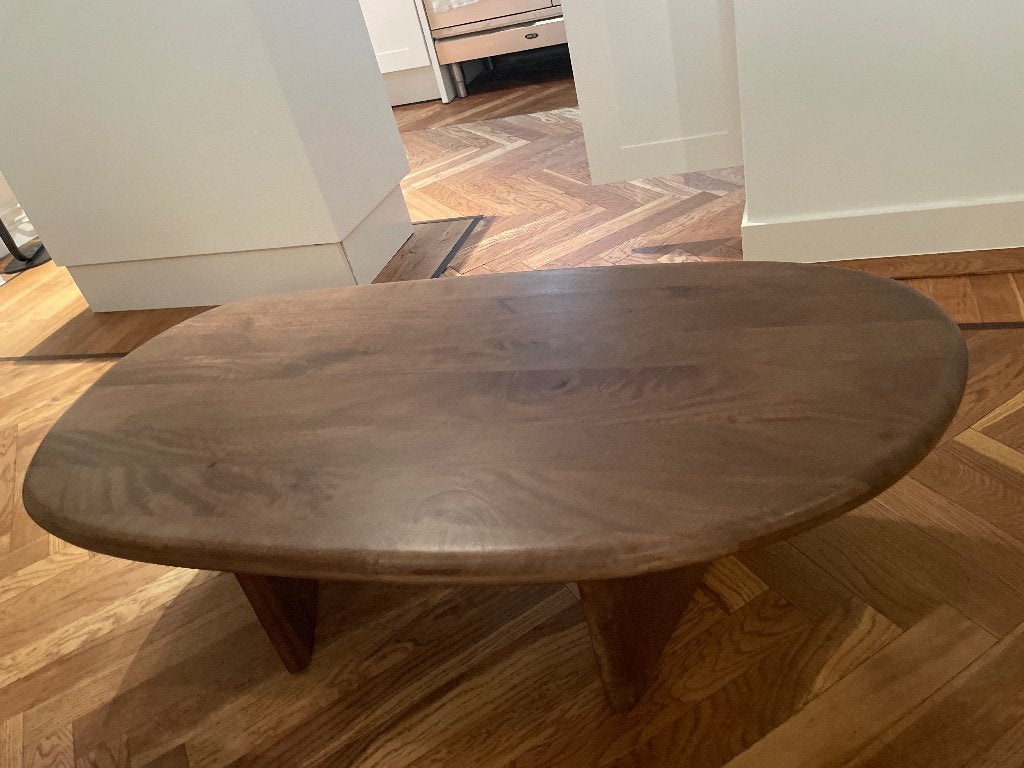 Prachtige eikenhouten salontafel met onregelmatige vlakken, Ophalen, 100 tot 150 cm, Nieuw, 50 tot 100 cm