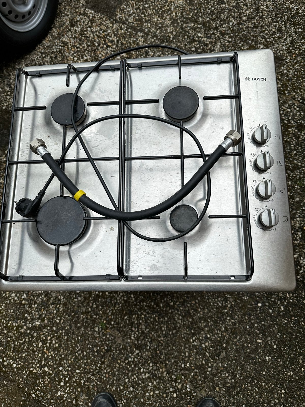 Bosch Gasfornuis 4-pits RVS - gebruikt wel goed, Ophalen, Gebruikt, 4 kookzones, Inbouw