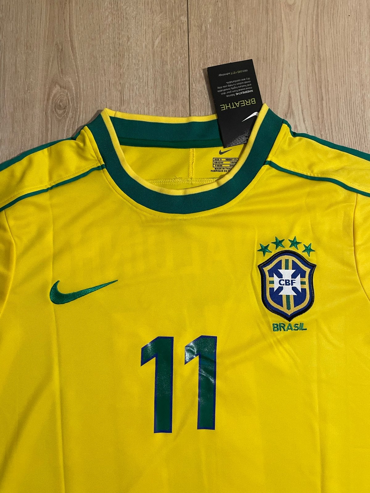Nike Brazilië Thuisshirt Ronaldinho #11 Maat S, Geel, Nieuw, Ophalen of Verzenden, Voetbal