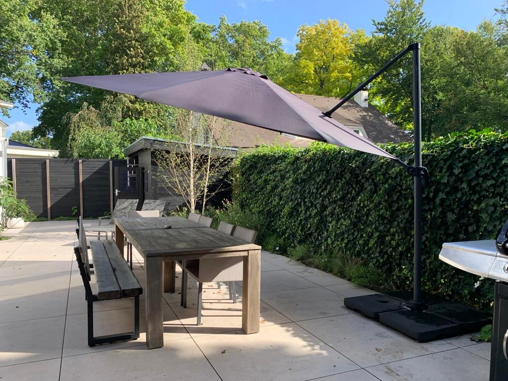 Parasol 3 meter met voet, hoes en beschermmatten - Topstaat!, Ophalen, Zo goed als nieuw, Overige materialen, Overige typen