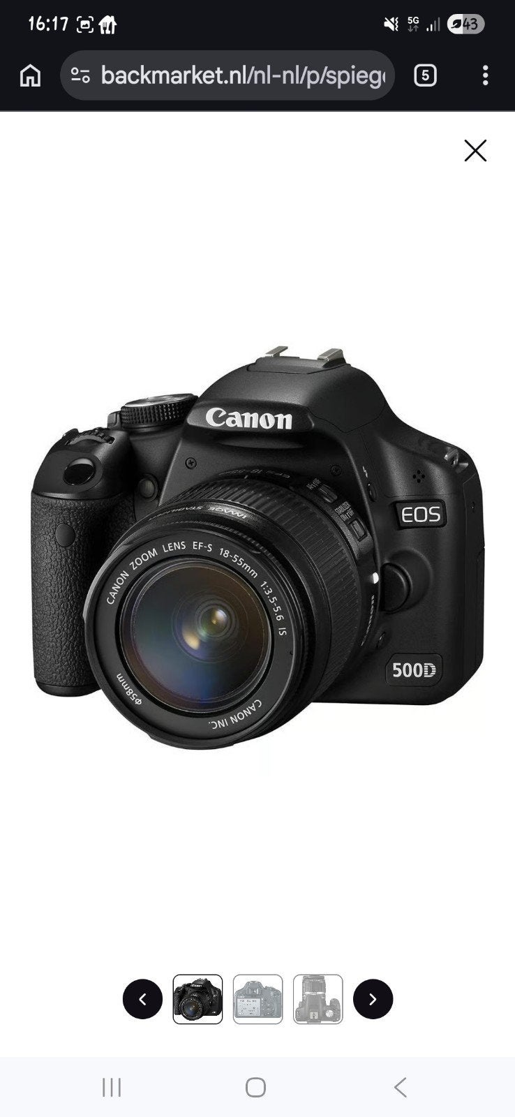 Canon EOS 500D Spiegelreflexcamera met 18-55mm lens, Ingebouwde flitser, Spiegelreflex, Accu, Canon