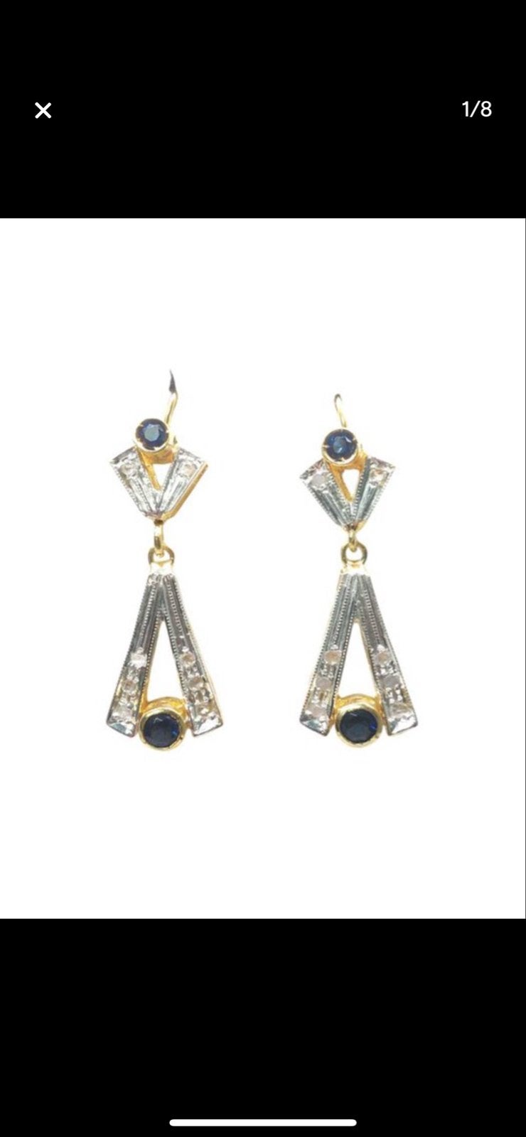 Gouden en Zilveren Oorbellen met Saffier and diamond, Ophalen of Verzenden, Met edelsteen, Goud, Hangers