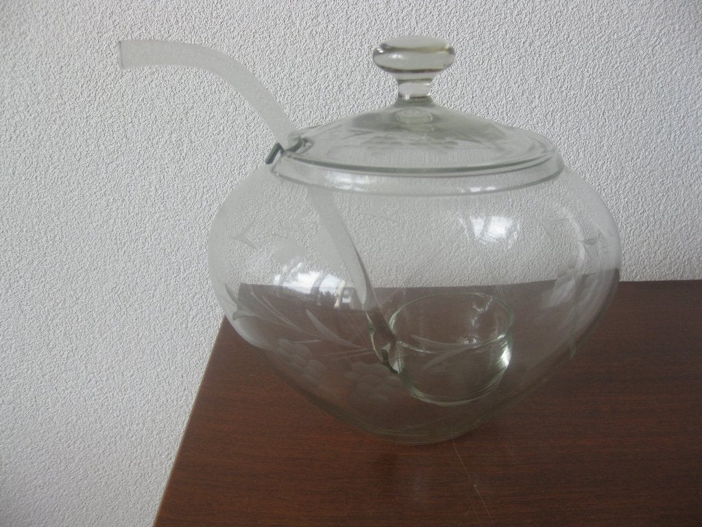 Prachtig bowlstel met mooie slijpsels en opscheplepel., Antiek en Kunst, Ophalen of Verzenden
